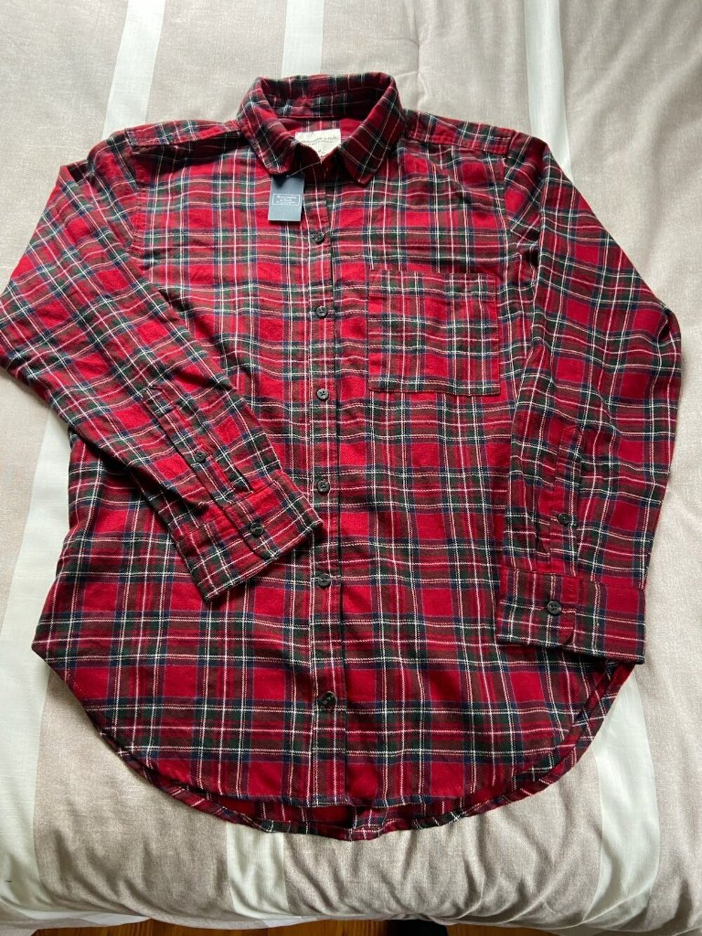 NWT Abercrombie & Fitch Red Plaid Flannel Shirt Sz M